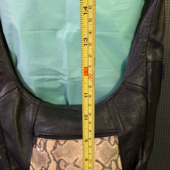 Handmade Leather Bag with Snakeskin Style mesh inlay on Black 100% soft leather. - Picture 4 of 7